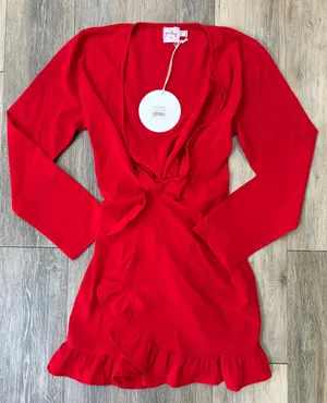 Princess Polly Agnetha Mini Dress Red Wrap Ruffle Long Sleeve NWT Size 8 thumbnail 1