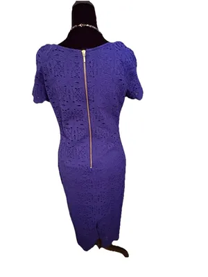 Roz & Ali Royal Blue Lace Sheath Midi Dress Size 12 Short Sleeve thumbnail 5