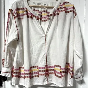 embroidered white top with button sleeves size small thumbnail 1