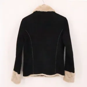 Cavalini Y2K Suede Leather Jacket Vintage Womens Size M‎ Black Faux Fur Trim thumbnail 3