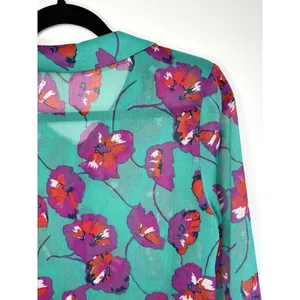 ModCloth Floral Blouse Size‎ Medium Peter Pan Collar Bow Chiffon Artsy Teacher thumbnail 10