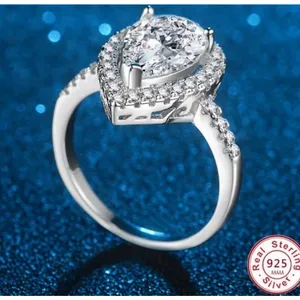Boutique NEW Women's 3Ct Rhodium S925 Pear Halo‎ Teardrop Engagement Ring, Size 7 thumbnail 7