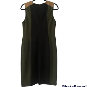 Premise Colorblock Sheath Shift Career Office Black Tan Moss Green Dress 8 thumbnail 4