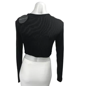 NEW White Fox Black Long Sleeve Cutouts Cold Shoulder Blouse Crop Top Size M thumbnail 2