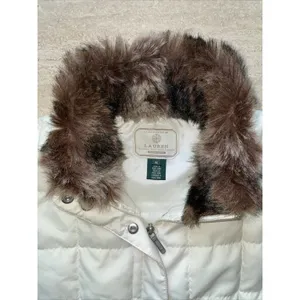 Lauren Ralph Lauren Womens Medium Vest Cream Quilted Fur Collar Full‎ Zip thumbnail 4