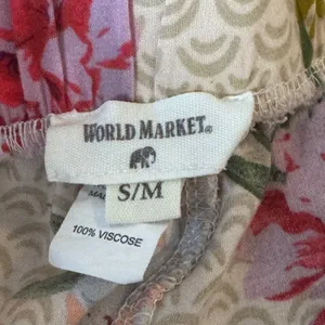 World Market Floral Wide Leg‎ Pants Viscose Cream Pink Bird Print Size S/M Boho thumbnail 3
