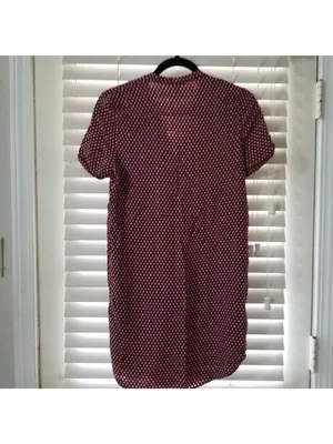 H&M Burgundy Polka Dot Short-Sleeve Tunic Shirt Dress Size 2 thumbnail 3