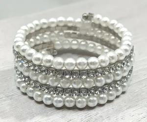Faux Pearl and Rhinestone Wrap Bracelet thumbnail 1