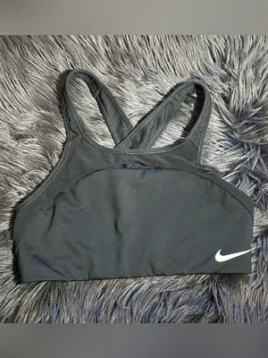 Nike Classic Swoosh Modern Women's Medium Support Sports Bra Black DRI-FIT SzM thumbnail 5