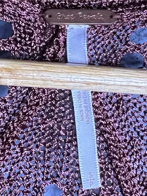 FREE PEOPLE Knit Crochet V-Neck Long Sleeve Dress in Deep Brownish Color. Small thumbnail 6