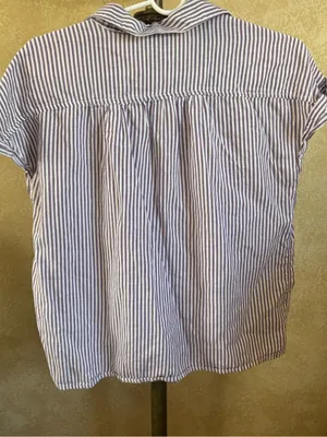Old Navy Lavender & White Striped Button-Front Tie Blouse thumbnail 3