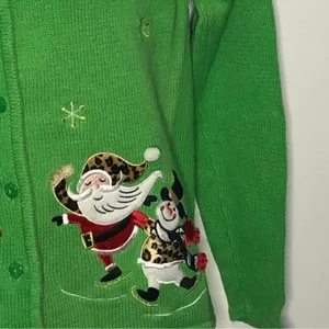 Classic Elements Vintage 90s Christmas Cardigan Green Embellished Holiday Sweater Grandma Core M thumbnail 14