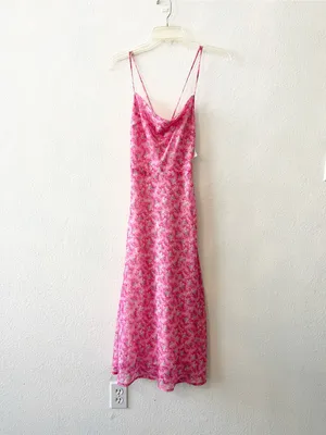 All‎ In Favor Fuschia Floral Midi Dress NEW Small thumbnail 3