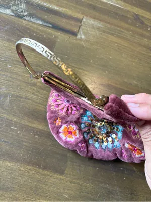 Y2K Beaded Mini Purse Floral Embroidery Velvet Arch Kiss Lock Boho Whimsigoth thumbnail 4
