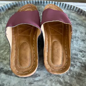 Women's Wedge Slip On Wine Colored Open Toe Shoe Size 37 aka 7 #260767 thumbnail 5