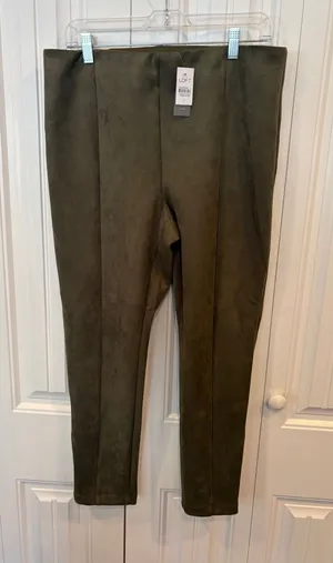 Loft‎ Olive Green Suede Leggings Size Large thumbnail 1