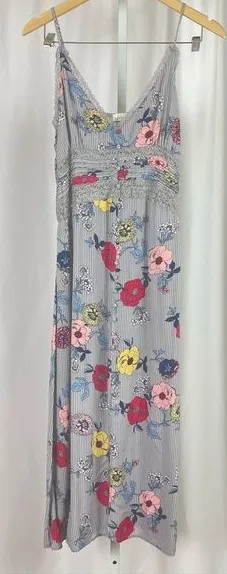 Faveur Medium Retro Floral Stripe Lace Midi Dress Formal Casual Spring Summer thumbnail 1
