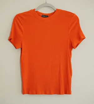 Prana Womens Size Large Orange Ribbed Short Sleeve Crew Neck T-Shirt Casual Soft thumbnail 1