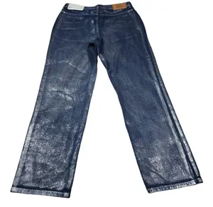 BDG Cowboy Jeans High Rise Straight Relaxed Blue Silver Painted Women's Size 31 thumbnail 2