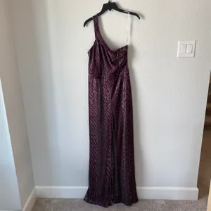 Lulu’s Glitter Girl Shiny Purple One Shoulder Jumpsuit Size M thumbnail 3