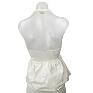 Zara White Halter V Neck Backless Sleeveless Open Back Peplum Blouse Top Size M thumbnail 4