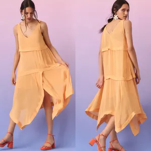 Anthropologie Tiered Sheer Overlay‎ Dress Orange Ruffle Shift Sleeveless Size XS thumbnail 2