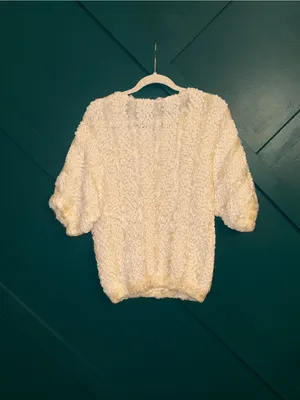 Lauren Michelle Cream Textured Puff-Sleeve Popcorn Knit Boucle Sweater Boho Chic thumbnail 3