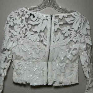 Naked Wardrobe The Statement White Lace Sequin Crop Top Bustier women's S bridal thumbnail 6