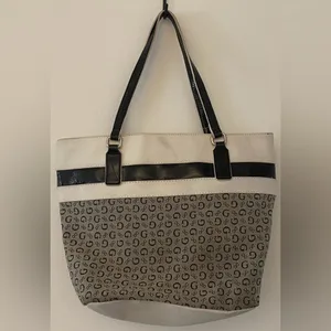 Guess Black & White Patterned Logo Tote Shoulder Purse Bag thumbnail 10