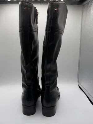 Tommy Hilfiger Black Leather Tall Riding Boots Lace Up Side Zip Women’s 6.5M thumbnail 6
