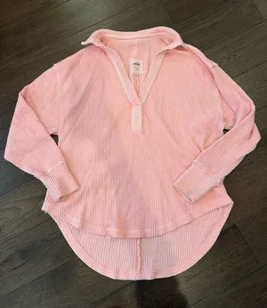 aerie Pink Waffle Henley Pullover Size XS - C72-010 thumbnail 1