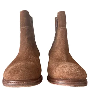 Tory Burch Alaina Suede Pebbled Leather Logo Ankle Booties Cognac Tan 9 thumbnail 3