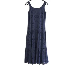 Charlie B XS Navy Blue Cotton Eyelet Tiered‎ Midi Dress Sleeveless 100% Cotton thumbnail 8