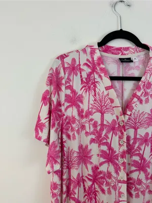 Bumblebella Dreamy Jersey Essential Wide Leg Jumpsuit Pink Palm Print Lounge XL thumbnail 3
