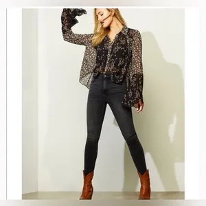 NWT Free People Serena Floral Bell Sleeve Printed Blouse size small black boho thumbnail 2