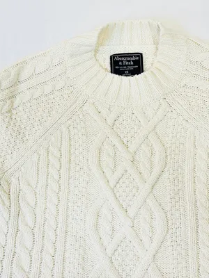 Abercrombie & Fitch Ivory Cable Knit Crewneck Sweater – Ivory – XS thumbnail 7