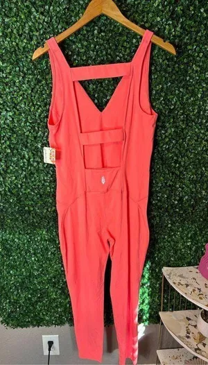 Free People Never Better One Piece Jumpsuit Workout Neon Coral Women's Large NWT thumbnail 5