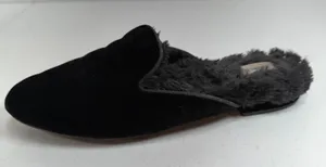 Birdies Size 7 Classic Phoebe Slippers Black Velvet Faux Fur Slide Shoes Women's thumbnail 1