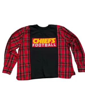 Unique Chiefs Flannel Sleeve Remade Shirt Size M ooak thumbnail 2