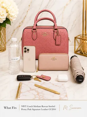 NEW Coach Medium Rowan Satchel Peony Pink Signature Refined Pebble Leather CCD50 thumbnail 8
