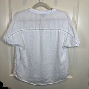 Saks Fifth Avenue 100% Linen Shirt Medium White‎ Top Beachy Minimalist Cottage thumbnail 5