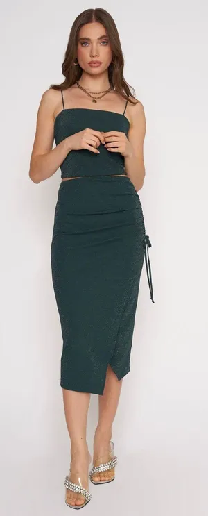 Princess Polly 4SI3ENNA Teal Sparkle Skirt And Crop Top Set XS thumbnail 1