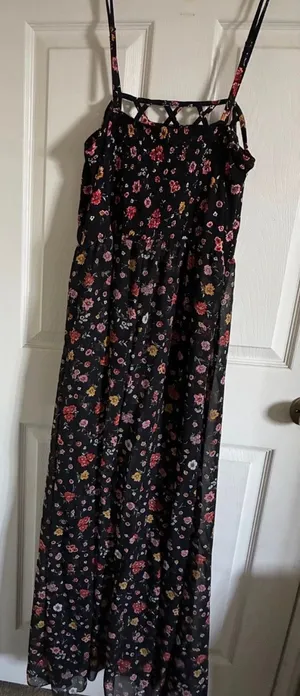 No Boundaries Black Floral Maxi Shorts Jumpsuit with Lattice Neckline thumbnail 1