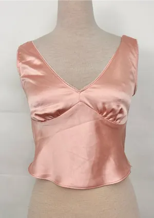 Wild Fable 90’s Silky Satin V-Neck Babydoll Crop Top in Blush Pink thumbnail 1