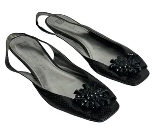Anne Klein iFlex AK Junior Brown Snakeskin Slingback Kitten Heels Peep Toe 8.5 M thumbnail 1