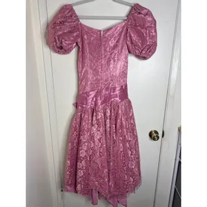 Vintage 80s Pink Lace Prom Dress Puff Sleeve Big Satin Bow Party Princesscore thumbnail 8
