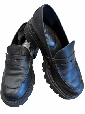 Free People Penny Loafers Size 37 Black Lyra Lug Sole Chunky Preppy Goth BTS thumbnail 3