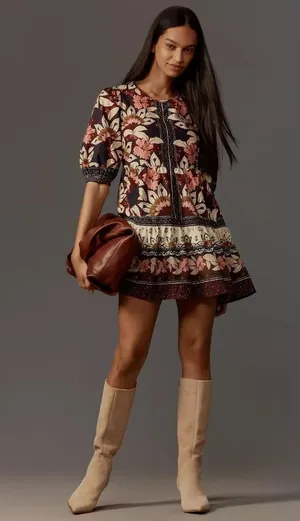 NWOT Farm Rio Ainika Chill Mini Dress Floral Womens Sz XXS Puff sleeves ruffle thumbnail 1