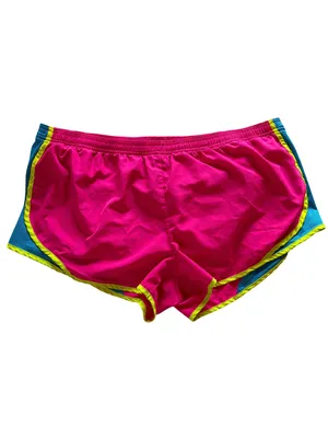 Derek Heart Neon Pink Blue Running Shorts XXL Built In Brief Y2K thumbnail 3