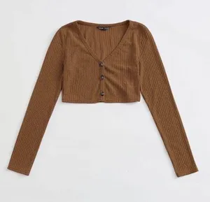 SheIn Button Front Rib-knit Crop Tee thumbnail 2